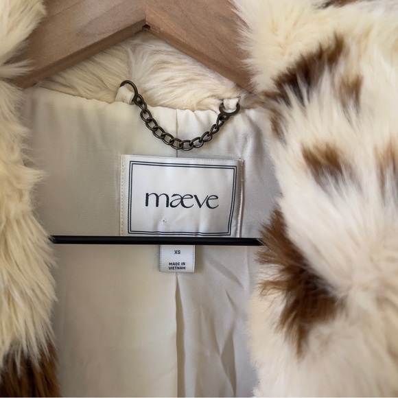 Anthropologie Maeve Grand Glam Faux Fur Coat Long Jacket in Cream and Brown - Picture 8 of 8